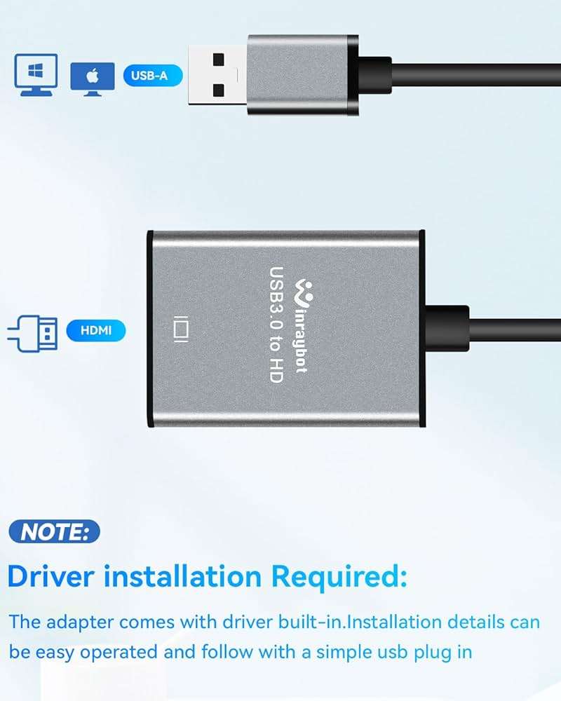 USB to HDMI Adapter for Monitor 1080P@60Hz Display with 5Gbps High Speed Transmission, Support Extend & Mirror Mode, Compatible with Window 7/10/11, Mac OS 10.15+, Laptop, Desktop, TV, Monitor, Silver - Image 5