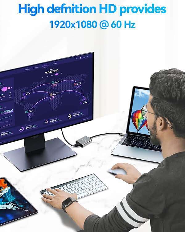 USB to HDMI Adapter for Monitor 1080P@60Hz Display with 5Gbps High Speed Transmission, Support Extend & Mirror Mode, Compatible with Window 7/10/11, Mac OS 10.15+, Laptop, Desktop, TV, Monitor, Silver - Image 7