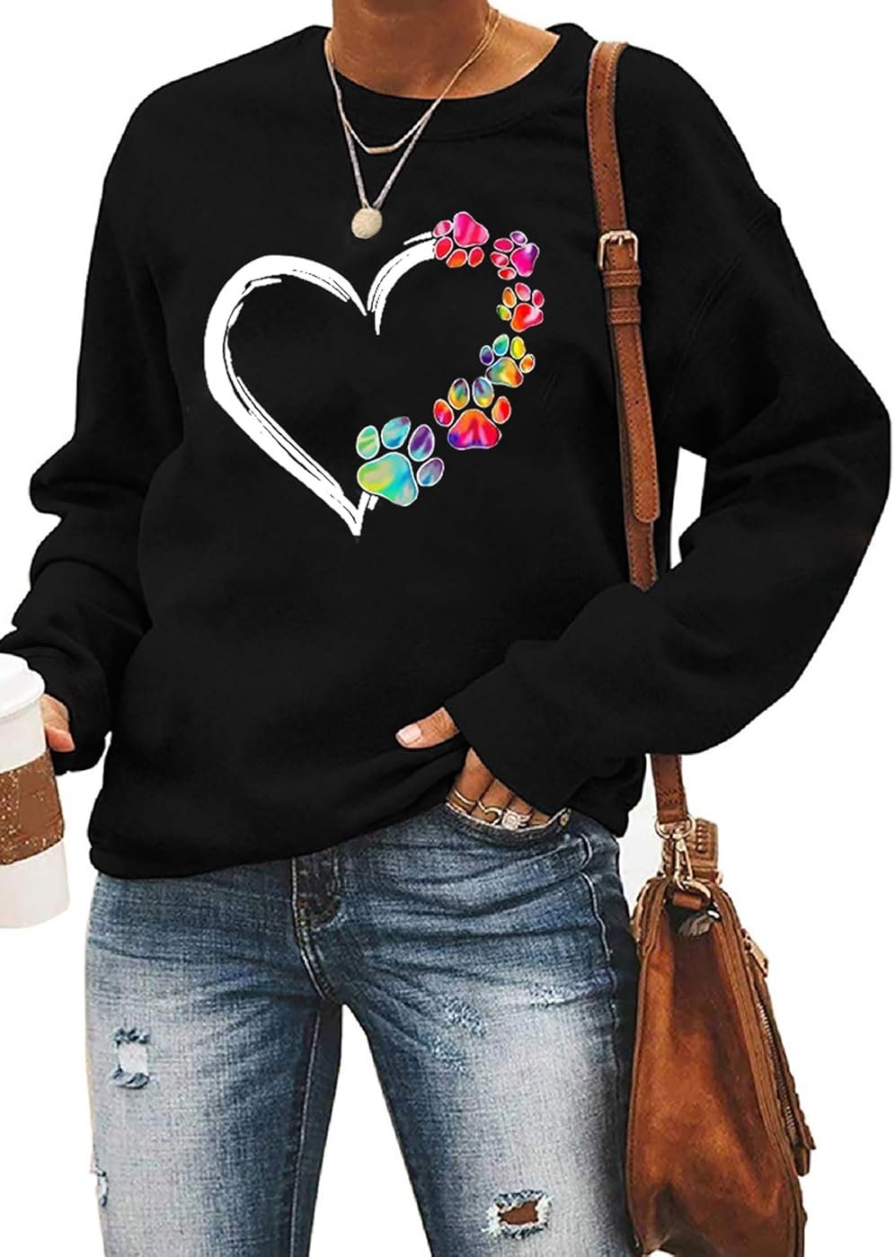 ZUNQKG Womens Dog Paw Sweatshirt Fleece Lined Crewneck Long Sleeve Valentines Shirt Dog Lover Gift Tops - Product Image