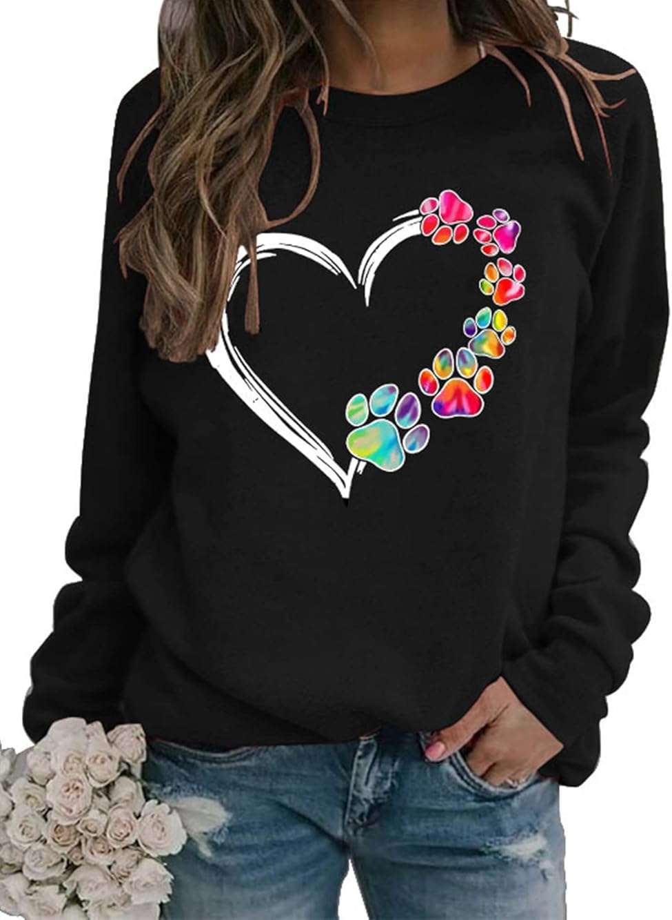 ZUNQKG Womens Dog Paw Sweatshirt Fleece Lined Crewneck Long Sleeve Valentines Shirt Dog Lover Gift Tops - Image 2