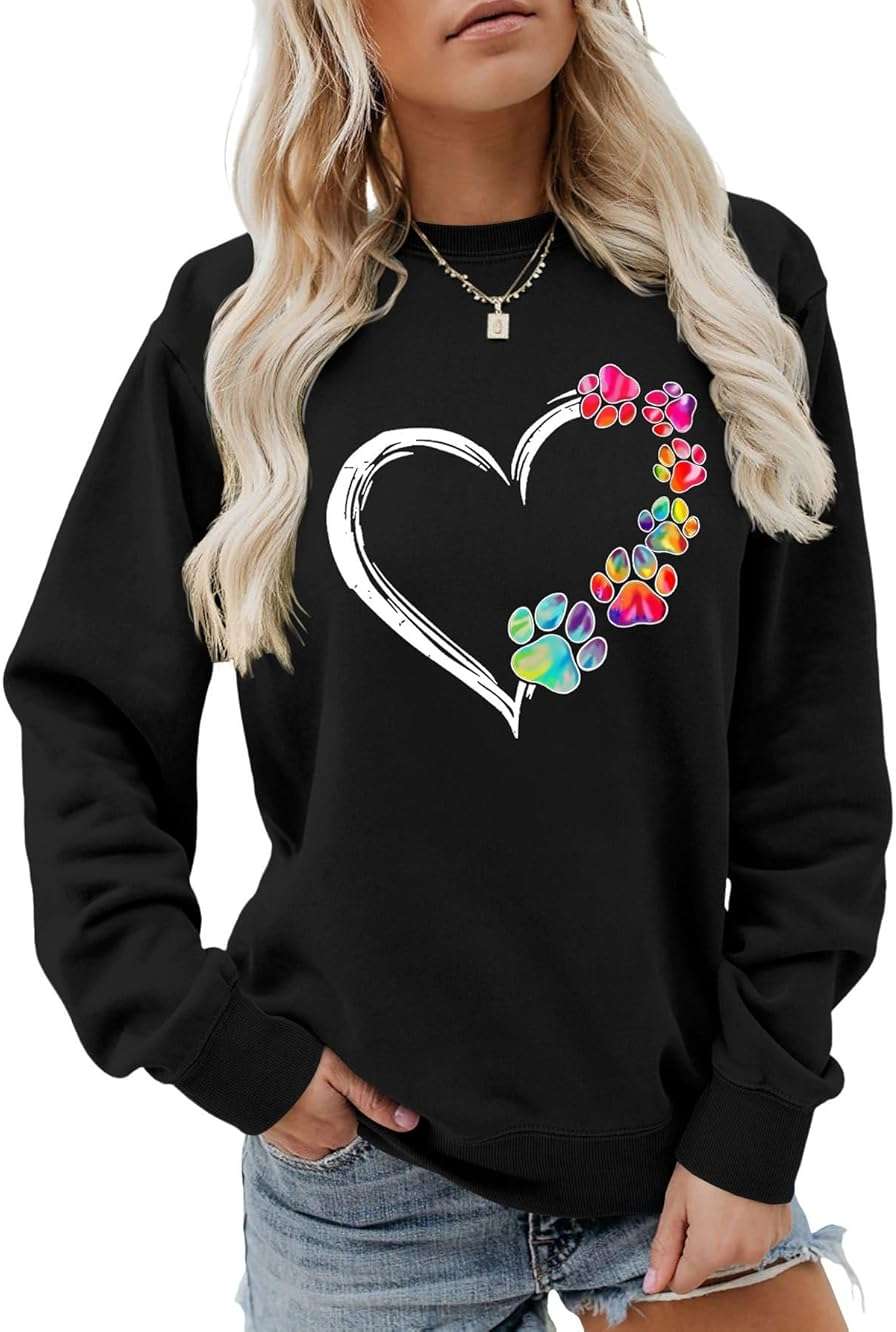 ZUNQKG Womens Dog Paw Sweatshirt Fleece Lined Crewneck Long Sleeve Valentines Shirt Dog Lover Gift Tops - Image 3
