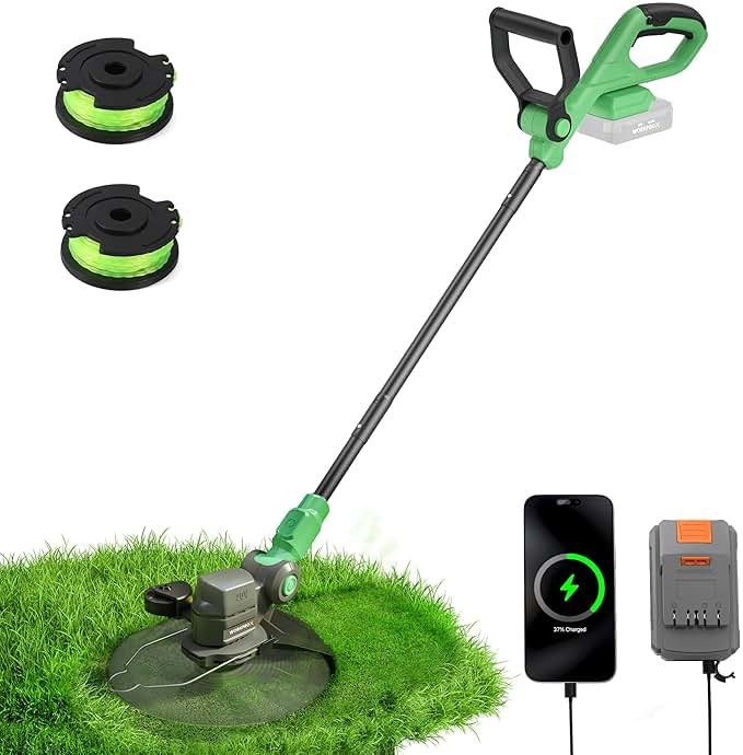 WORKPROX 12inch 20V Weed Wacker, Includes 4.0Ah Li-Ion Battery, Grass Cutter with Auto Line Feed, 2 in 1 Lawn Edger and String Trimmer, with 2Pcs Grass Trimmer Spool Line - Product Image