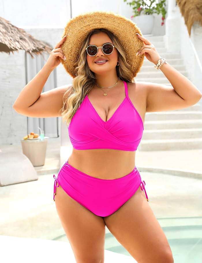 Blooming Jelly Womens High Waisted Bikini Sets Drawstring Tummy Control Swimsuits Crisscross Tie Back Bathing Suit - Image 5