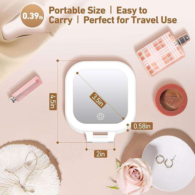 GOMIPURU Travel Mirror with Light, Compact Mirrors, 1x/30x Magnifying Mirror with 3 Color Lights and Adjustable Brightness, 4.5x3.9 inch Small Compact Hangable Hand Pocket Mirrors, Comes with Tweezer - Image 3