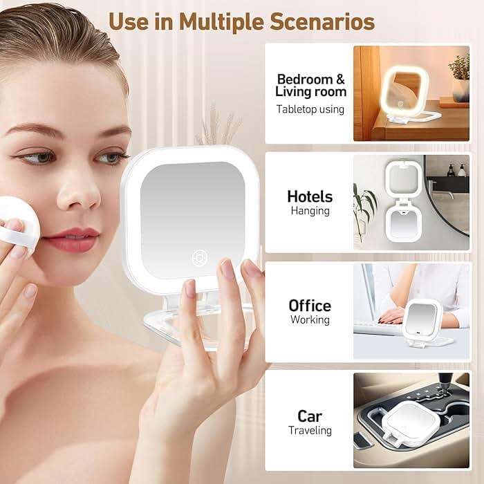 GOMIPURU Travel Mirror with Light, Compact Mirrors, 1x/30x Magnifying Mirror with 3 Color Lights and Adjustable Brightness, 4.5x3.9 inch Small Compact Hangable Hand Pocket Mirrors, Comes with Tweezer - Image 8
