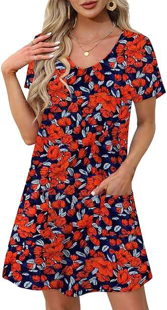 OFEEFAN Summer Dresses for Women 2026 Loose V Neck Short Sleeve Casual T Shirt Dress Sundresses Swimsuit Coverup with Pockets - Image 2
