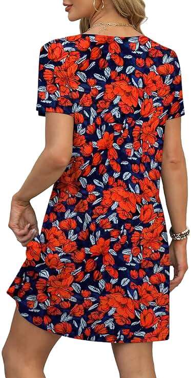 OFEEFAN Summer Dresses for Women 2026 Loose V Neck Short Sleeve Casual T Shirt Dress Sundresses Swimsuit Coverup with Pockets - Image 4