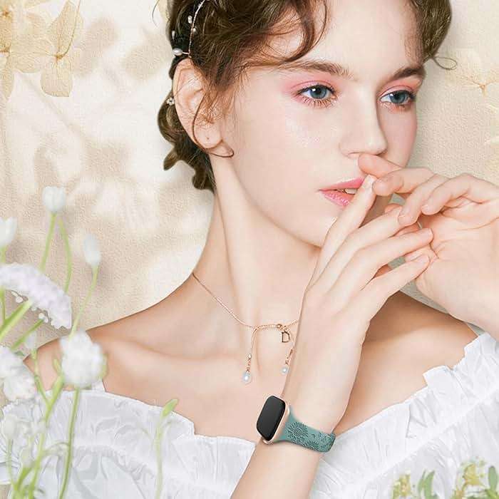 AMSKY 6 Pack Slim Floral Engraved Bands Compatible with Apple Watch Band 40mm 41mm 42mm 38mm 44mm 45mm 46mm 49mm for Women,Cute Silicone Sport Strap for iWatch Series 11 10 Ultra 9 8 7 6 5 4 3 2 1 SE - Image 5