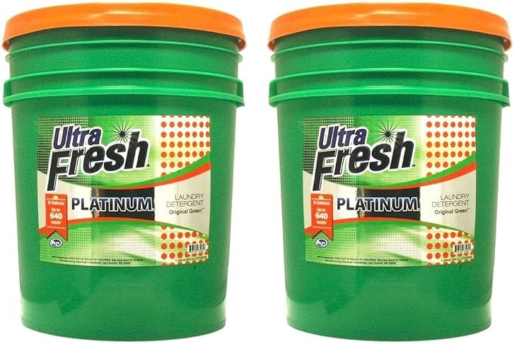 Ultra Fresh 3X Platinum 5 Gallon Laundry Detergent Liquid for All Machine Types with Easy Dispensing Pump, Up to 640 Loads, Original Green (2 Pack) - Product Image