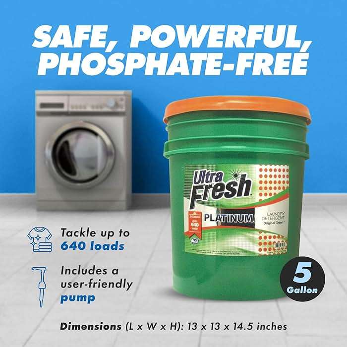 Ultra Fresh 3X Platinum 5 Gallon Laundry Detergent Liquid for All Machine Types with Easy Dispensing Pump, Up to 640 Loads, Original Green (2 Pack) - Image 3