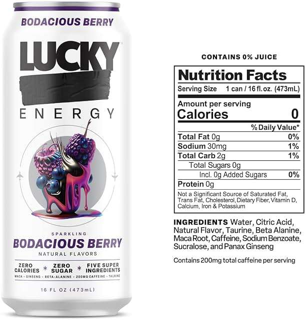 Lucky Energy Sugar Free Energy Drinks, Variety Pack, 16oz Cans (10-Pack) Healthy, Zero Sugar Energy Drink with Maca, Ginseng, Beta-Alanine, Taurine & 200mg Caffeine - Image 2