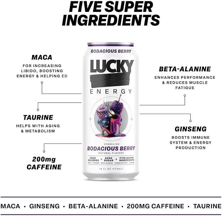 Lucky Energy Sugar Free Energy Drinks, Variety Pack, 16oz Cans (10-Pack) Healthy, Zero Sugar Energy Drink with Maca, Ginseng, Beta-Alanine, Taurine & 200mg Caffeine - Image 3