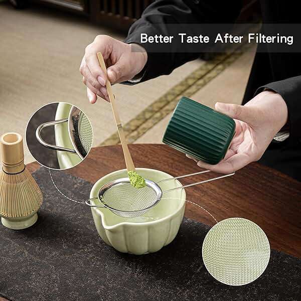 SFTXEY Matcha Whisk Set, Matcha Set Includes Ceramic Matcha Bowl, Bamboo Whisk, Scoop, Chasen Holder, Sifter, 5 Pcs Perfect Matcha Kit for Matcha Lover (Mottled Green) - Image 2