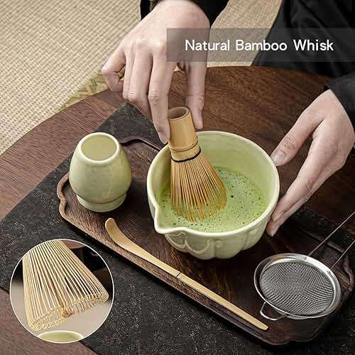 SFTXEY Matcha Whisk Set, Matcha Set Includes Ceramic Matcha Bowl, Bamboo Whisk, Scoop, Chasen Holder, Sifter, 5 Pcs Perfect Matcha Kit for Matcha Lover (Mottled Green) - Image 3