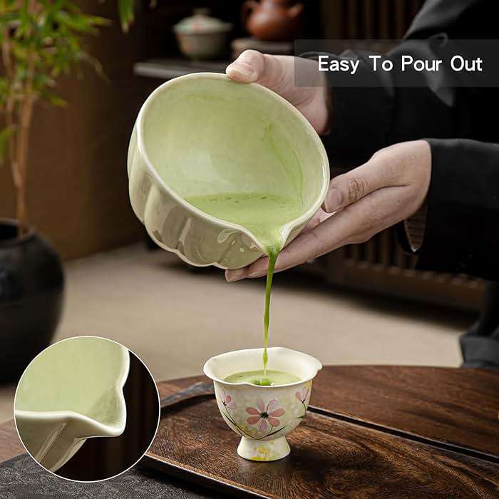 SFTXEY Matcha Whisk Set, Matcha Set Includes Ceramic Matcha Bowl, Bamboo Whisk, Scoop, Chasen Holder, Sifter, 5 Pcs Perfect Matcha Kit for Matcha Lover (Mottled Green) - Image 5