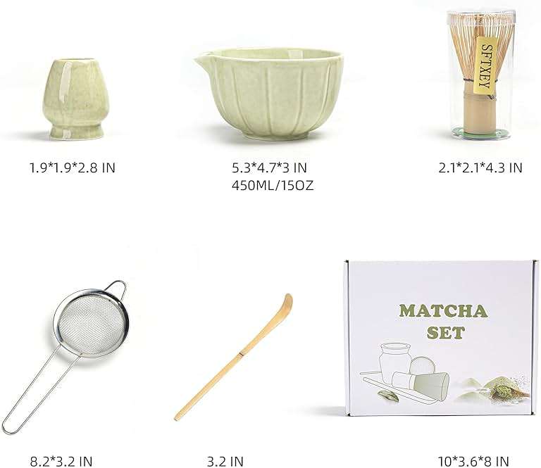 SFTXEY Matcha Whisk Set, Matcha Set Includes Ceramic Matcha Bowl, Bamboo Whisk, Scoop, Chasen Holder, Sifter, 5 Pcs Perfect Matcha Kit for Matcha Lover (Mottled Green) - Image 6