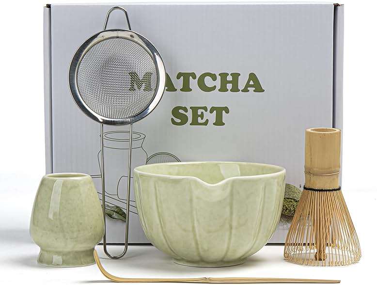 SFTXEY Matcha Whisk Set, Matcha Set Includes Ceramic Matcha Bowl, Bamboo Whisk, Scoop, Chasen Holder, Sifter, 5 Pcs Perfect Matcha Kit for Matcha Lover (Mottled Green) - Image 7