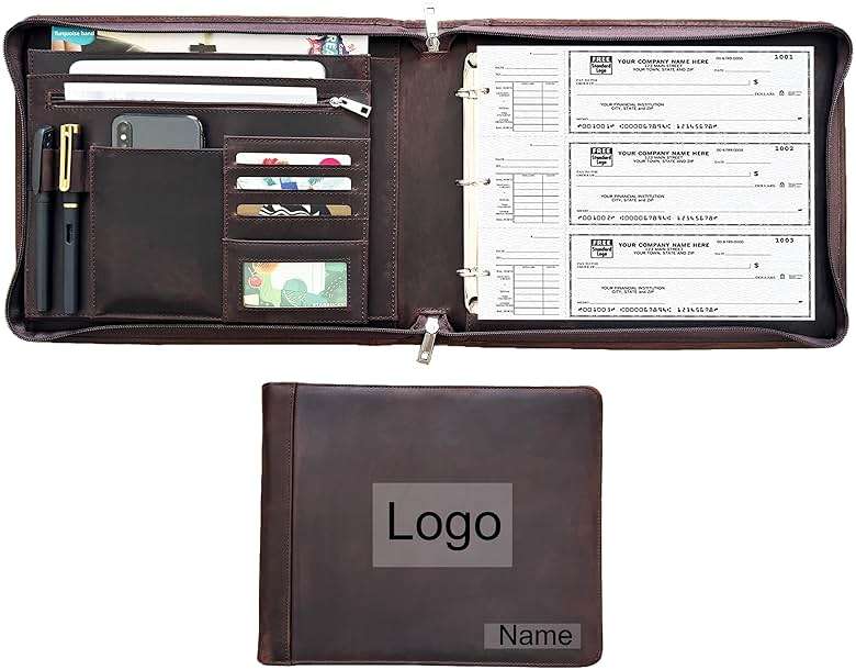Business 3 Ring Check Binder, Genuine Leather Check Book Portfolio for 3 Holes or 9 Holes Checks, Check Book Binder for 11 1/4"x9", Crazy Horse Leather (Dark Brown, Standard) - Image 1