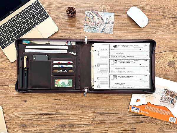 Business 3 Ring Check Binder, Genuine Leather Check Book Portfolio for 3 Holes or 9 Holes Checks, Check Book Binder for 11 1/4"x9", Crazy Horse Leather (Dark Brown, Standard) - Image 2