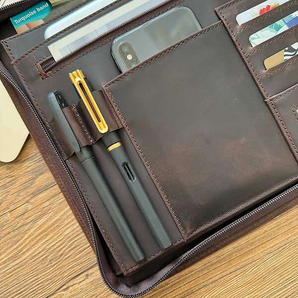 Business 3 Ring Check Binder, Genuine Leather Check Book Portfolio for 3 Holes or 9 Holes Checks, Check Book Binder for 11 1/4"x9", Crazy Horse Leather (Dark Brown, Standard) - Image 4