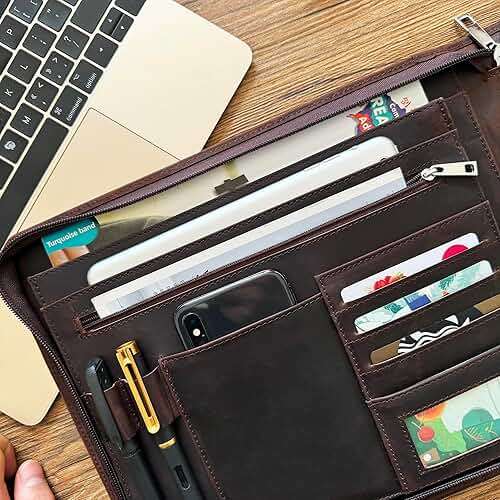 Business 3 Ring Check Binder, Genuine Leather Check Book Portfolio for 3 Holes or 9 Holes Checks, Check Book Binder for 11 1/4"x9", Crazy Horse Leather (Dark Brown, Standard) - Image 5