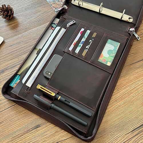 Business 3 Ring Check Binder, Genuine Leather Check Book Portfolio for 3 Holes or 9 Holes Checks, Check Book Binder for 11 1/4"x9", Crazy Horse Leather (Dark Brown, Standard) - Image 8