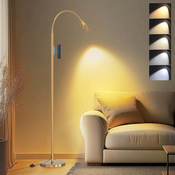 SpeePlant Reading Floor Lamp, 73" Standing Lamp with Dimmable Zoomable LED Spotlight, Adjustable Color Beam and Flexible Gooseneck, Remote & Pedal Control, for Reading Bedroom Crafting (Antique Brass) by SpeePlant - Shop at Bazar