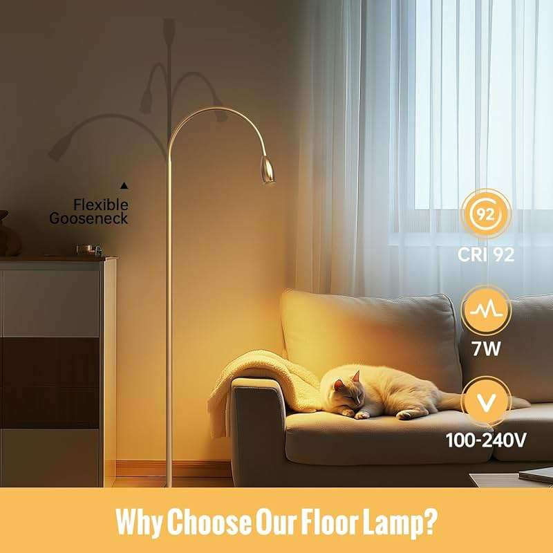 SpeePlant Reading Floor Lamp, 73" Standing Lamp with Dimmable Zoomable LED Spotlight, Adjustable Color Beam and Flexible Gooseneck, Remote & Pedal Control, for Reading Bedroom Crafting (Antique Brass) - Image 5