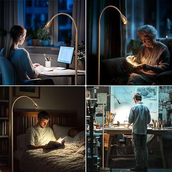 SpeePlant Reading Floor Lamp, 73" Standing Lamp with Dimmable Zoomable LED Spotlight, Adjustable Color Beam and Flexible Gooseneck, Remote & Pedal Control, for Reading Bedroom Crafting (Antique Brass) - Image 8