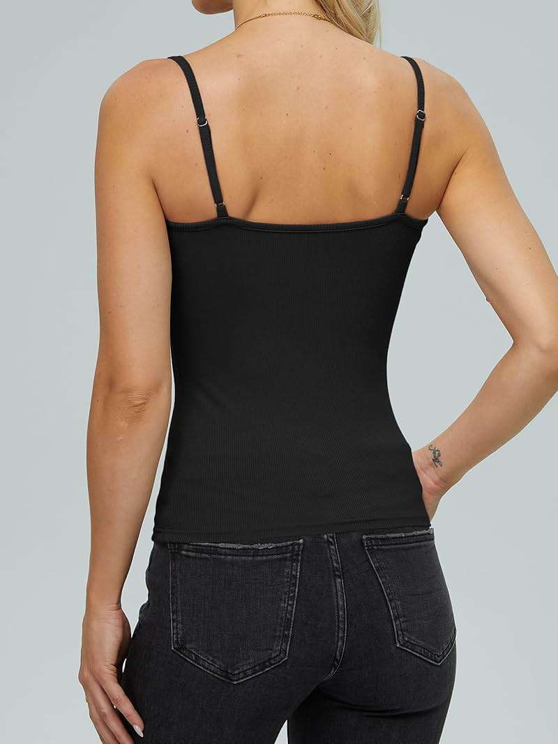 iGENJUN Tank Tops for Women 2025 Built in Shelf Bra Spaghetti Strap Summer Camisole U Neck Slim Fit Ribbed Sleeveless - Image 2