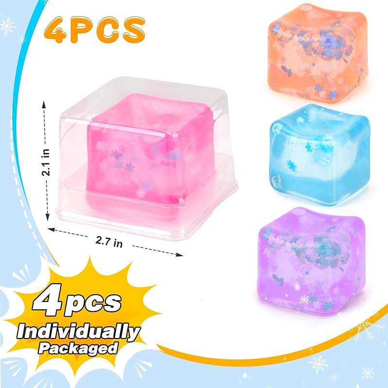 Gretex Ice Cube Fidget Toy for All Ages: 4 Pack Soft Cubes Sensory Fidget Ice Cube Stress Ball Squishy Cube Stress Relief Toys for Kids, Teens and Adults Party Favors, Birthday Gift for Kids Age 3+ - Image 2