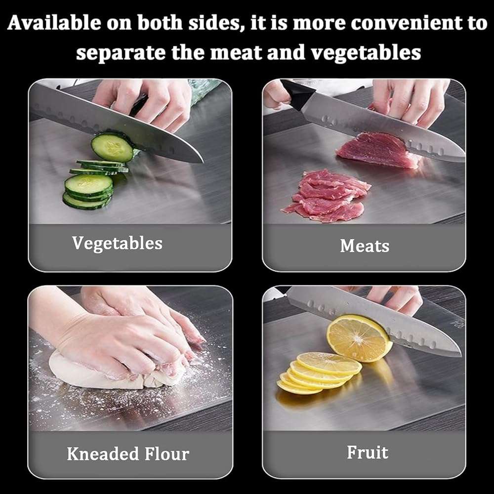 304 Stainless Steel Cutting Board, Non Toxic Cutting Boards for Kitchen, Dishwasher Safe and Hygienic Heavy Duty Chopping Board for Meat Vegetable Fruit(15"x 11",13"x 9",10"x 6") - Image 4