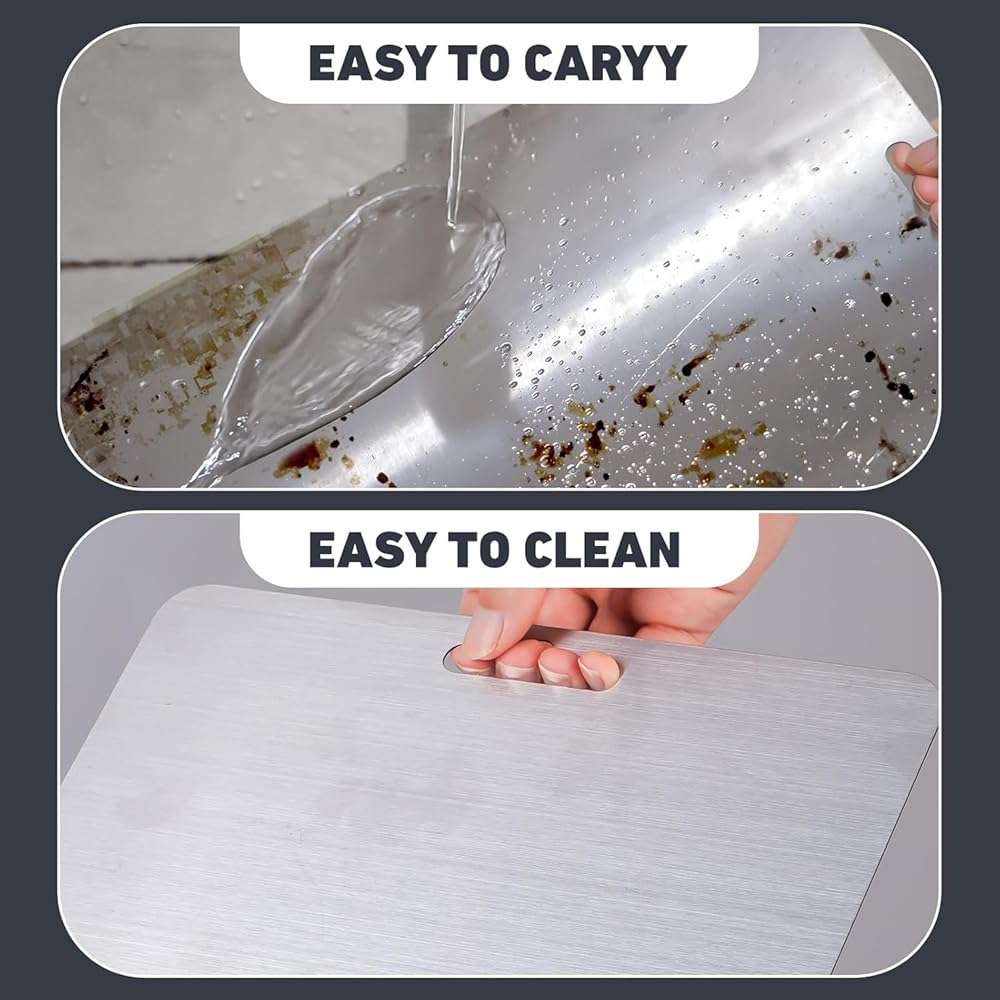 304 Stainless Steel Cutting Board, Non Toxic Cutting Boards for Kitchen, Dishwasher Safe and Hygienic Heavy Duty Chopping Board for Meat Vegetable Fruit(15"x 11",13"x 9",10"x 6") - Image 6