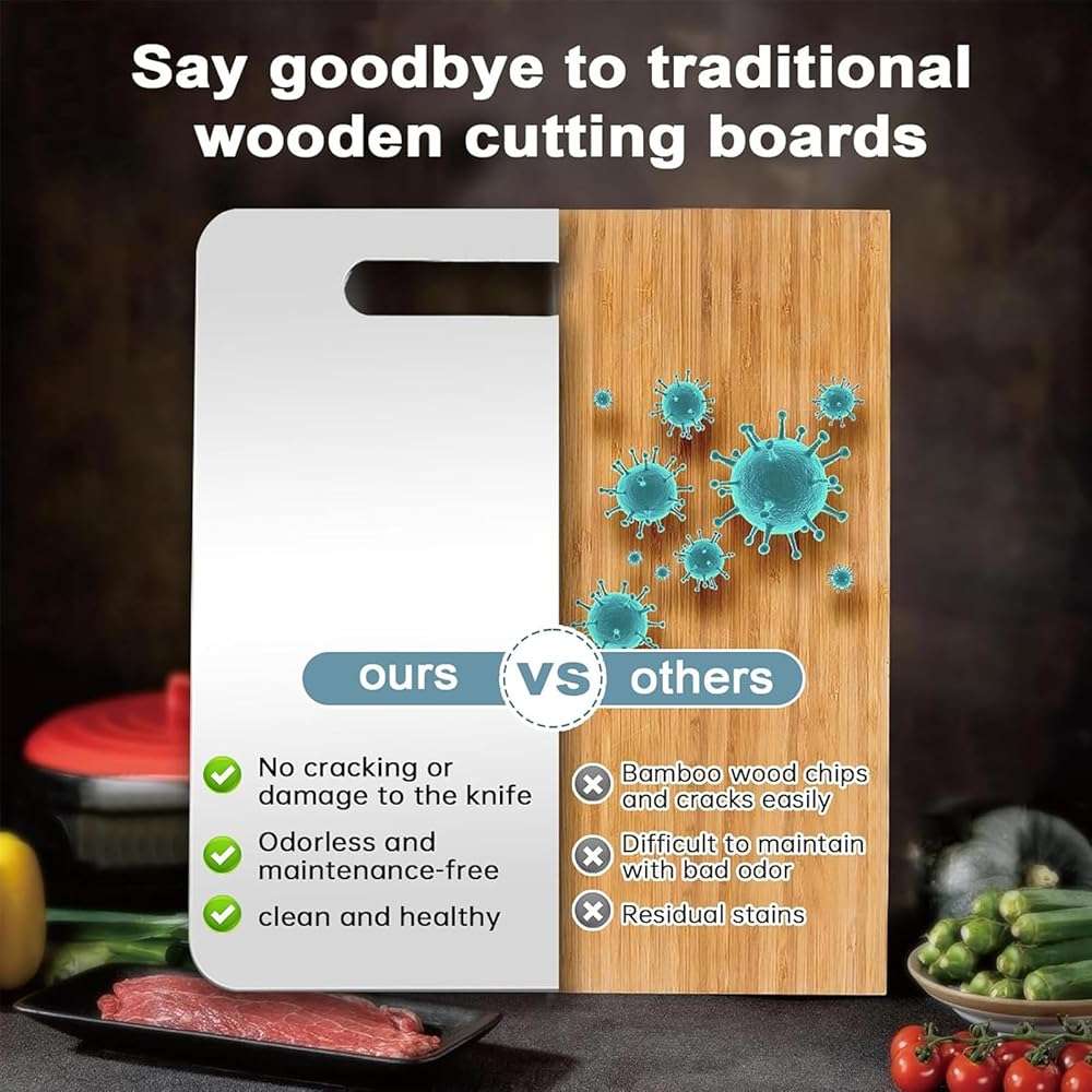 304 Stainless Steel Cutting Board, Non Toxic Cutting Boards for Kitchen, Dishwasher Safe and Hygienic Heavy Duty Chopping Board for Meat Vegetable Fruit(15"x 11",13"x 9",10"x 6") - Image 8