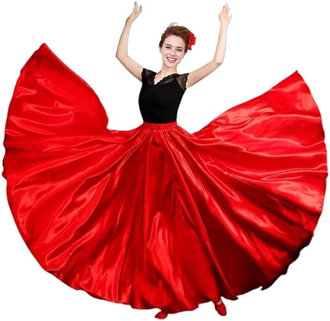 Nupale Women Long Flowy Belly Dance Skirt Swing Satin Maxi for Dancing Costume Cosplay Christmas Halloween Performance - Product Image
