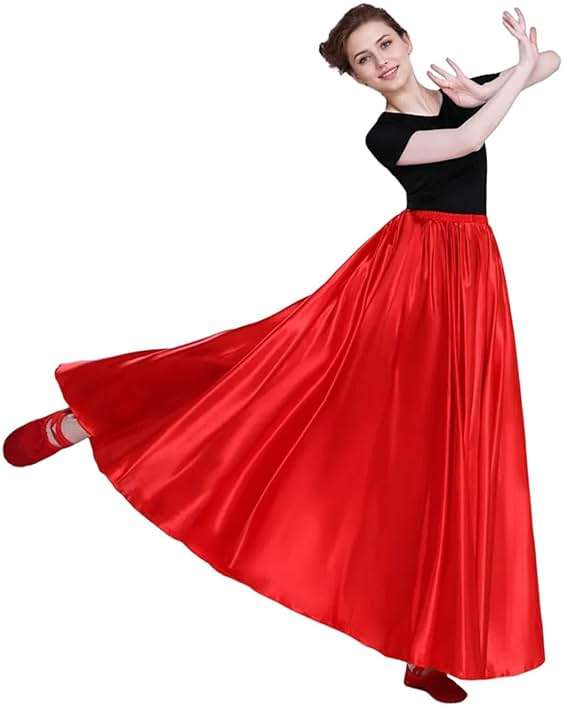 Nupale Women Long Flowy Belly Dance Skirt Swing Satin Maxi for Dancing Costume Cosplay Christmas Halloween Performance - Image 3