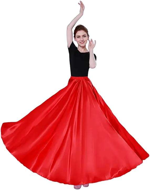 Nupale Women Long Flowy Belly Dance Skirt Swing Satin Maxi for Dancing Costume Cosplay Christmas Halloween Performance - Image 4