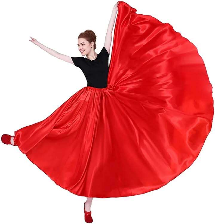 Nupale Women Long Flowy Belly Dance Skirt Swing Satin Maxi for Dancing Costume Cosplay Christmas Halloween Performance - Image 6