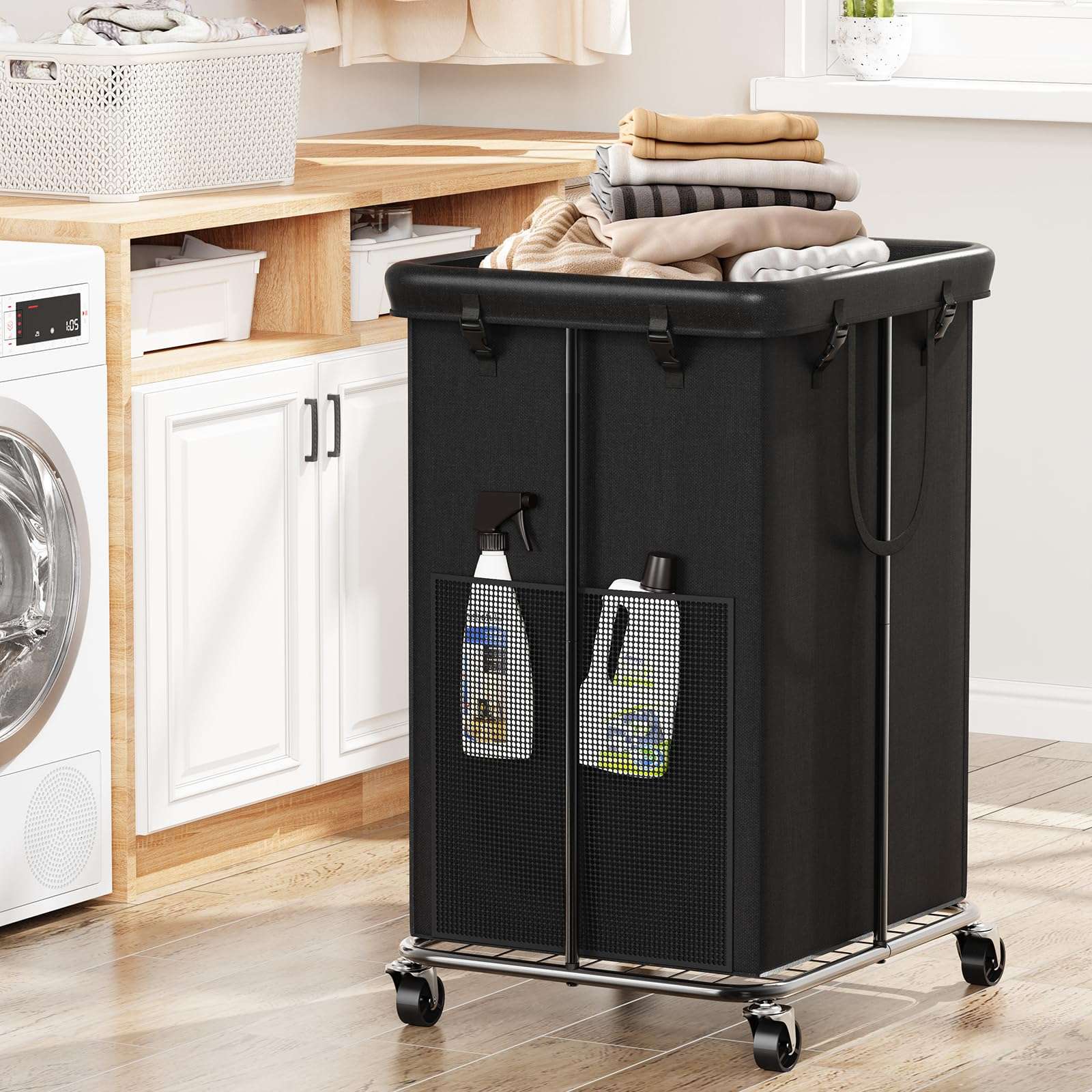 150L Large Laundry Basket with Wheels, Rolling Laundry Hamper with Removable Laundry Bag & Metal Frame, Oxford Fabric Dirty Clothes Hampers for Bedroom, Laundry Room, Bathroom, Dorm(Black) - Image 1