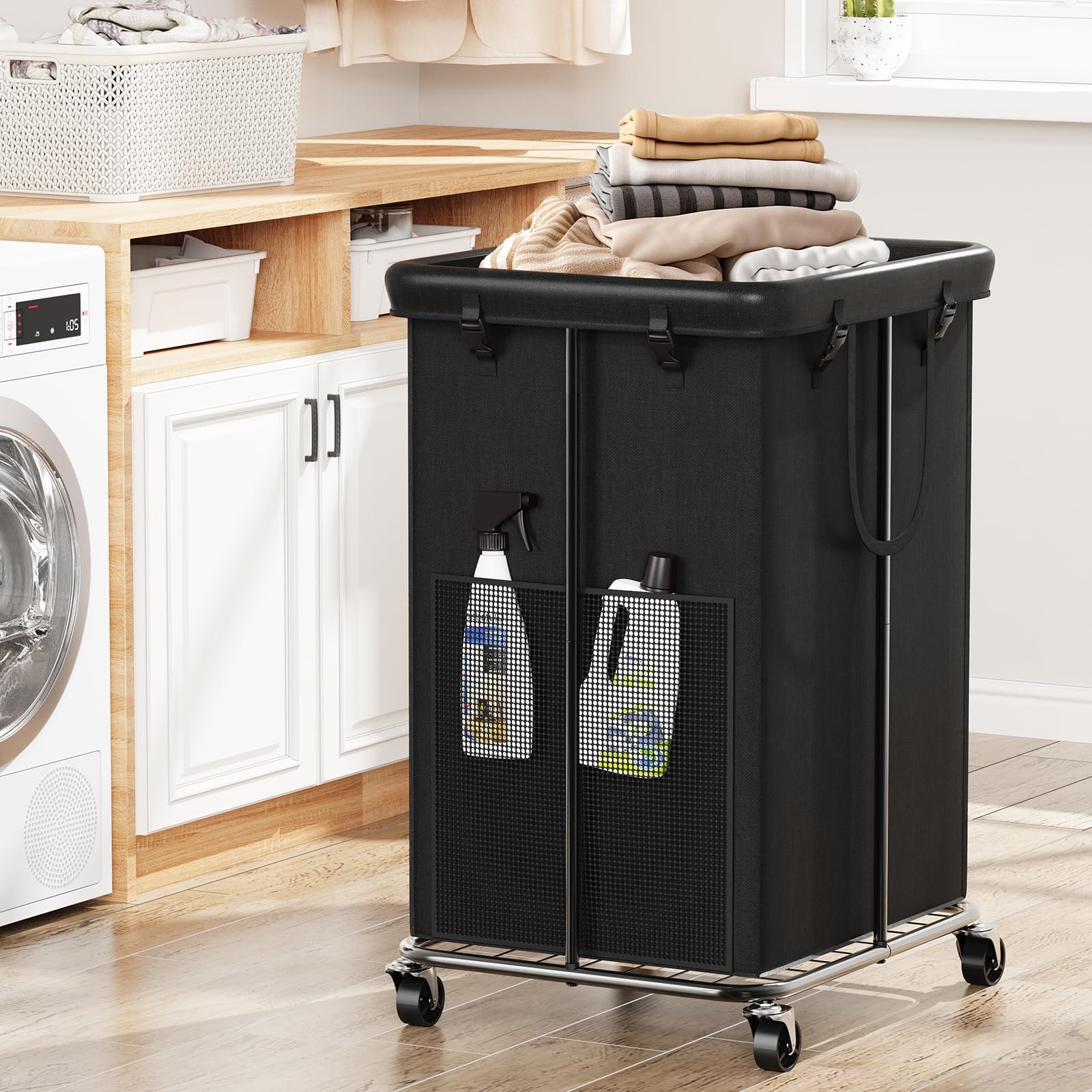 150L Large Laundry Basket with Wheels, Rolling Laundry Hamper with Removable Laundry Bag & Metal Frame, Oxford Fabric Dirty Clothes Hampers for Bedroom, Laundry Room, Bathroom, Dorm(Black) - Product Image