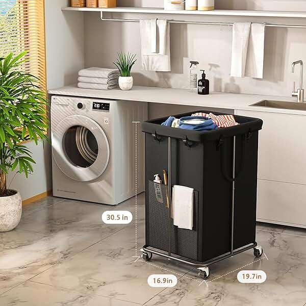 150L Large Laundry Basket with Wheels, Rolling Laundry Hamper with Removable Laundry Bag & Metal Frame, Oxford Fabric Dirty Clothes Hampers for Bedroom, Laundry Room, Bathroom, Dorm(Black) - Image 2