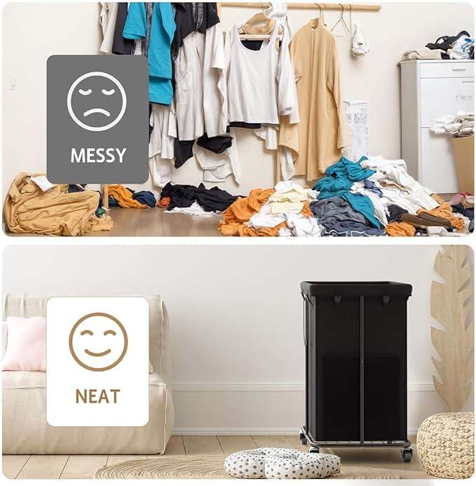 150L Large Laundry Basket with Wheels, Rolling Laundry Hamper with Removable Laundry Bag & Metal Frame, Oxford Fabric Dirty Clothes Hampers for Bedroom, Laundry Room, Bathroom, Dorm(Black) - Image 7