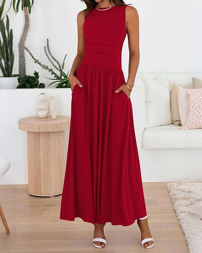 BTFBM Summer Maxi Dresses for Women 2026 Spring Sleeveless Casual Ruched High Waisted Long Sundress Flowy Beach Dress - Image 4