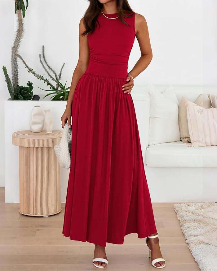 BTFBM Summer Maxi Dresses for Women 2026 Spring Sleeveless Casual Ruched High Waisted Long Sundress Flowy Beach Dress - Image 5