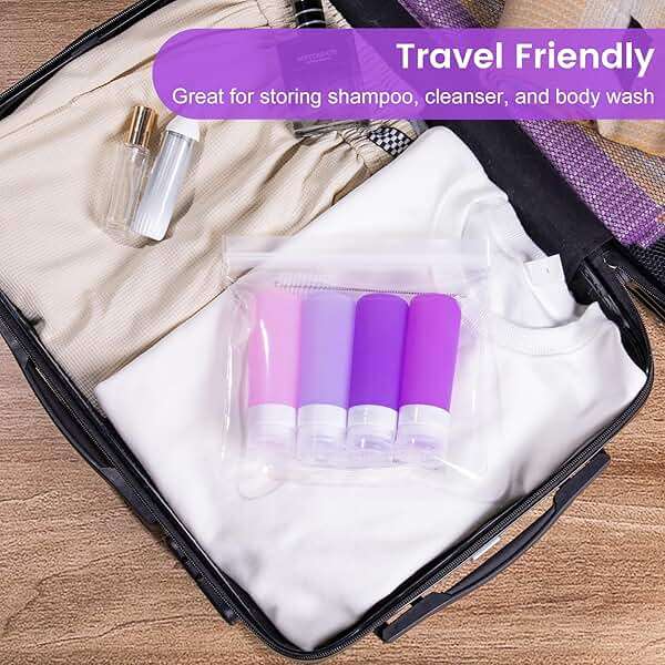 MICEBAY Condiment Squeeze Bottles for Sauces, 3-oz Mini Silicone Salad Dressing Container to Go with Snack Storage Bag, Leakproof Sauce Bottles for Lunch Box, 4 Pack, Purple - Image 8