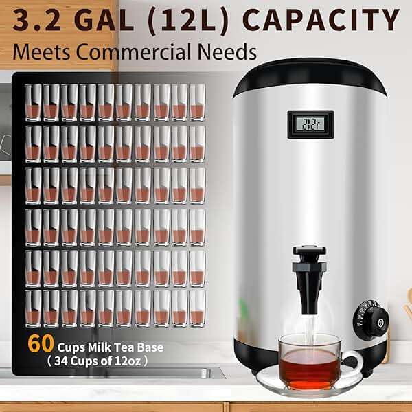 Hijolla Drink Dispenser with Heating Insulated Beverage Dispenser, Electric Heating Beverage Dispenser-75 Cup Hot&Cold water Urn,Stainless Steel Hot Drink Dispenser 12 L/3.2 Gallon for tea,Juice - Image 6
