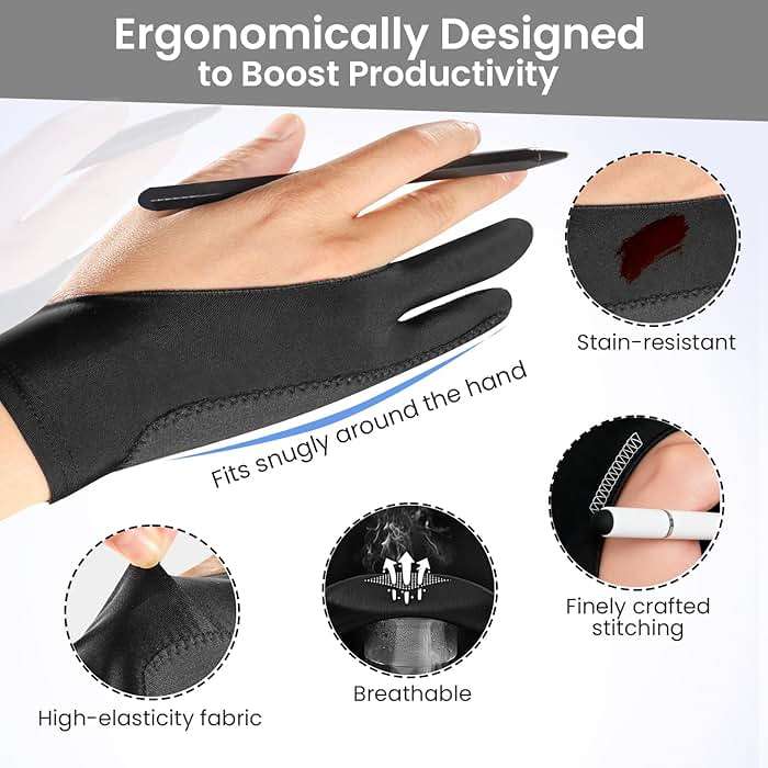 Digital Drawing Glove: 3-Layer Palm Rejection, Two-Finger Artist Glove for Drawing Tablet, iPad, Paper Sketching, Fits Left and Right Hand, Includes Cleaning Cloth(2 Pack,Black,Small) - Image 7