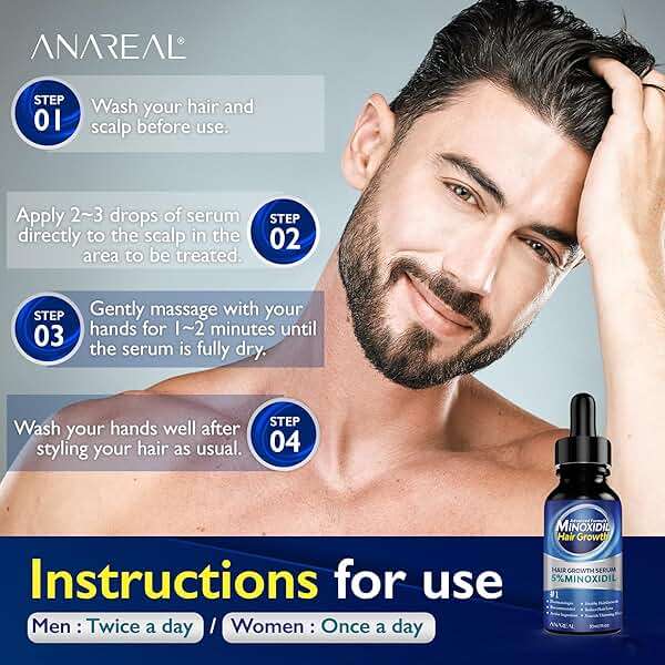 ANAREAL Minoxidil for Men and Women, 5% Minoxidil for Men Beard Growth enriched with Biotin, Minoxidil for Women Hair Growth, Minoxidil Beard Growth Oil, Beard Growth Serum - Image 5