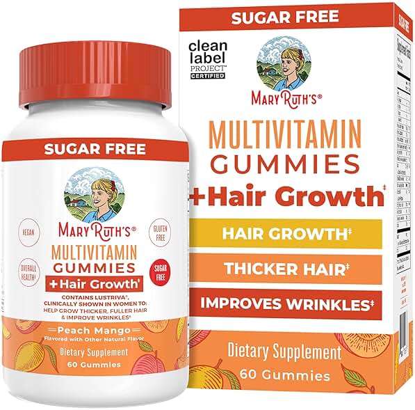 MaryRuth's Multivitamin + Hair Growth Gummies | with Lustriva® | Biotin 10000mcg | B Vitamins | Formulated for Thicker Hair, Wrinkles, Fine Lines, Skin Care | Ages 18+ | 30 Servings - Image 1