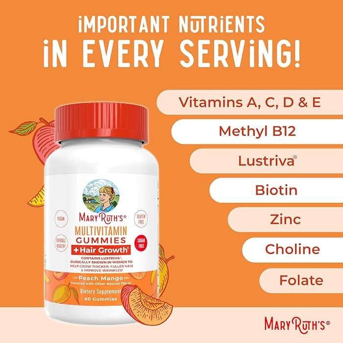 MaryRuth's Multivitamin + Hair Growth Gummies | with Lustriva® | Biotin 10000mcg | B Vitamins | Formulated for Thicker Hair, Wrinkles, Fine Lines, Skin Care | Ages 18+ | 30 Servings - Image 7